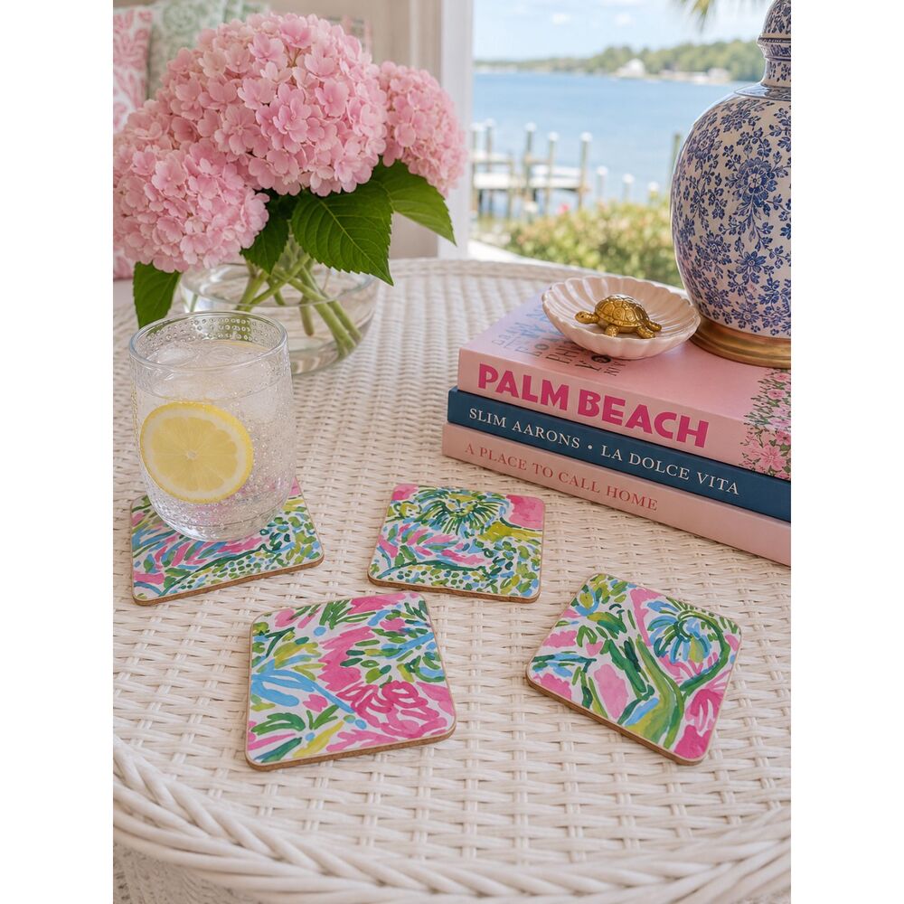 Set Of 4 Handmade Coasters Preppy Coastal Cottage Beachy Entertaining Hostess